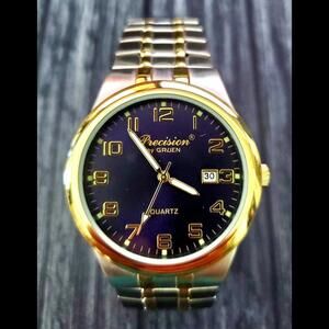 Rare GRUEN Precision 2Tone Gold Mens Dress Watch New Battery